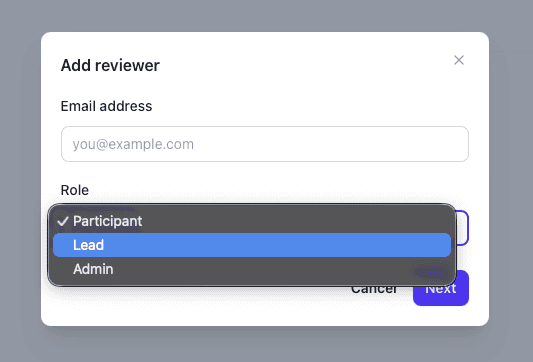 Add reviewer dialog with role selection